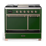 ILVE Majestic III 40-inch Dual Fuel Range with 6 Natural Gas Burner, Griddle and Solid Door Electric Oven in Emerald Green with Copper Trim (UMD40FQNR3EGP)