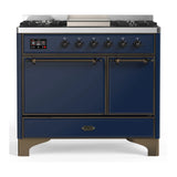ILVE Majestic III 40-inch Dual Fuel Range with 5 Liquid Propane Burner, Griddle and Solid Door Electric Oven in Midnight Blue with Burnished Trim (UMD40FQNR3MBBLP)