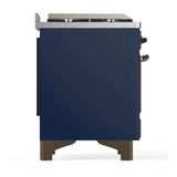 ILVE Majestic III 40-inch Dual Fuel Range with 6 Natural Gas Burner, Griddle and Solid Door Electric Oven in Midnight Blue with Burnished Trim (UMD40FQNR3MBB)