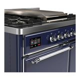 ILVE Majestic III 40-inch Dual Fuel Range with 6 Natural Gas Burner, Griddle and Solid Door Electric Oven in Midnight Blue with Chrome Trim (UMD40FQNR3MBC)