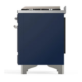ILVE Majestic III 40-inch Dual Fuel Range with 6 Natural Gas Burner, Griddle and Solid Door Electric Oven in Midnight Blue with Chrome Trim (UMD40FQNR3MBC)