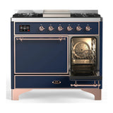 ILVE Majestic III 40-inch Dual Fuel Range with 5 Liquid Propane Burner, Griddle and Solid Door Electric Oven in Midnight Blue with Copper Trim (UMD40FQNR3MBPLP)