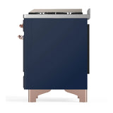 ILVE Majestic III 40-inch Dual Fuel Range with 5 Liquid Propane Burner, Griddle and Solid Door Electric Oven in Midnight Blue with Copper Trim (UMD40FQNR3MBPLP)