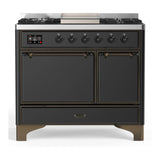 ILVE Majestic III 40-inch Dual Fuel Range with 6 Natural Gas Burner, Griddle and Solid Door Electric Oven in Graphite Matte with Burnished Trim (UMD40FQNR3MGB)