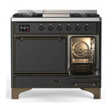 ILVE Majestic III 40-inch Dual Fuel Range with 5 Liquid Propane Burner, Griddle and Solid Door Electric Oven in Graphite Matte with Burnished Trim (UMD40FQNR3MGBLP)