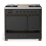 ILVE Majestic III 40-inch Dual Fuel Range with 6 Natural Gas Burner, Griddle and Solid Door Electric Oven in Graphite Matte with Burnished Trim (UMD40FQNR3MGB)