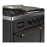 ILVE Majestic III 40-inch Dual Fuel Range with 5 Liquid Propane Burner, Griddle and Solid Door Electric Oven in Graphite Matte with Burnished Trim (UMD40FQNR3MGBLP)