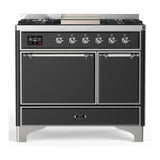 ILVE Majestic III 40-inch Dual Fuel Range with 5 Liquid Propane Burner, Griddle and Solid Door Electric Oven in Graphite Matte with Chrome Trim (UMD40FQNR3MGCLP)