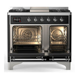 ILVE Majestic III 40-inch Dual Fuel Range with 5 Liquid Propane Burner, Griddle and Solid Door Electric Oven in Graphite Matte with Chrome Trim (UMD40FQNR3MGCLP)