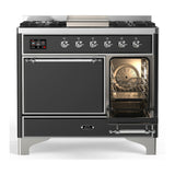 ILVE Majestic III 40-inch Dual Fuel Range with 5 Liquid Propane Burner, Griddle and Solid Door Electric Oven in Graphite Matte with Chrome Trim (UMD40FQNR3MGCLP)
