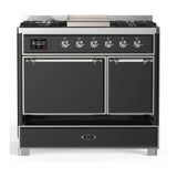 ILVE Majestic III 40-inch Dual Fuel Range with 5 Liquid Propane Burner, Griddle and Solid Door Electric Oven in Graphite Matte with Chrome Trim (UMD40FQNR3MGCLP)