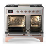 ILVE Majestic III 40-inch Dual Fuel Range with 6 Natural Gas Burner, Griddle and Solid Door Electric Oven in Stainless Steel with Copper Trim (UMD40FQNR3SSP)