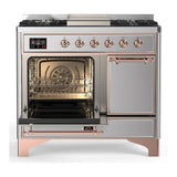 ILVE Majestic III 40-inch Dual Fuel Range with 6 Natural Gas Burner, Griddle and Solid Door Electric Oven in Stainless Steel with Copper Trim (UMD40FQNR3SSP)