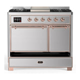 ILVE Majestic III 40-inch Dual Fuel Range with 6 Natural Gas Burner, Griddle and Solid Door Electric Oven in Stainless Steel with Copper Trim (UMD40FQNR3SSP)