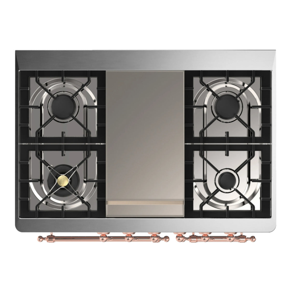 ILVE Majestic III 40-inch Dual Fuel Range with 6 Natural Gas Burner, Griddle and Solid Door Electric Oven in Stainless Steel with Copper Trim (UMD40FQNR3SSP)