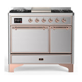 ILVE Majestic III 40-inch Dual Fuel Range with 6 Natural Gas Burner, Griddle and Solid Door Electric Oven in Stainless Steel with Copper Trim (UMD40FQNR3SSP)