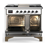 ILVE Majestic III 40-inch Dual Fuel Range with 5 Liquid Propane Burner, Griddle and Solid Door Electric Oven in White with Burnished Trim (UMD40FQNR3WHBLP)