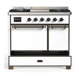 ILVE Majestic III 40-inch Dual Fuel Range with 5 Liquid Propane Burner, Griddle and Solid Door Electric Oven in White with Burnished Trim (UMD40FQNR3WHBLP)