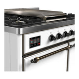 ILVE Majestic III 40-inch Dual Fuel Range with 5 Liquid Propane Burner, Griddle and Solid Door Electric Oven in White with Burnished Trim (UMD40FQNR3WHBLP)