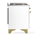 ILVE Majestic III 40-inch Dual Fuel Range with 5 Liquid Propane Burner, Griddle and Solid Door Electric Oven in White with Brass Trim (UMD40FQNR3WHGLP)