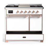 ILVE Majestic III 40-inch Dual Fuel Range with 5 Liquid Propane Burner, Griddle and Solid Door Electric Oven in White with Copper Trim (UMD40FQNR3WHPLP)