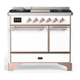 ILVE Majestic III 40-inch Dual Fuel Range with 5 Liquid Propane Burner, Griddle and Solid Door Electric Oven in White with Copper Trim (UMD40FQNR3WHPLP)