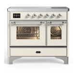 ILVE Majestic III 40-Inch Induction Range with 6 Induction Elements and Triple Glass Door Electric Oven in Antique White with Chrome Trim (UMDIB40NR3AWC)