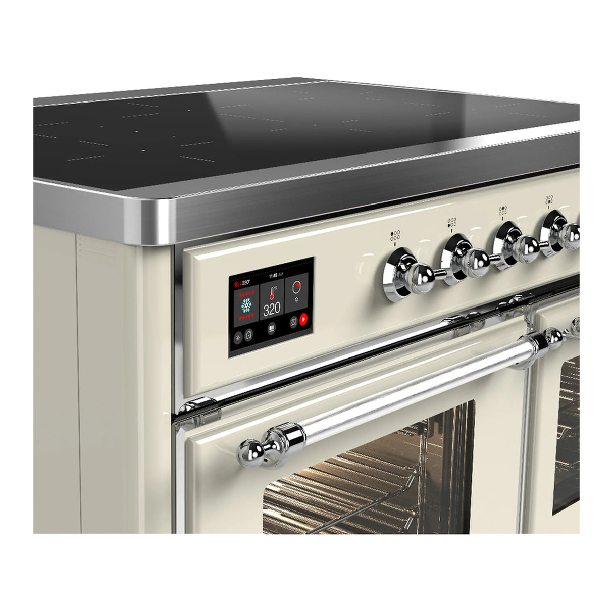 ILVE Majestic III 40-Inch Induction Range with 6 Induction Elements and Triple Glass Door Electric Oven in Antique White with Chrome Trim (UMDIB40NR3AWC)
