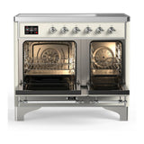 ILVE Majestic III 40-Inch Induction Range with 6 Induction Elements and Triple Glass Door Electric Oven in Antique White with Chrome Trim (UMDIB40NR3AWC)