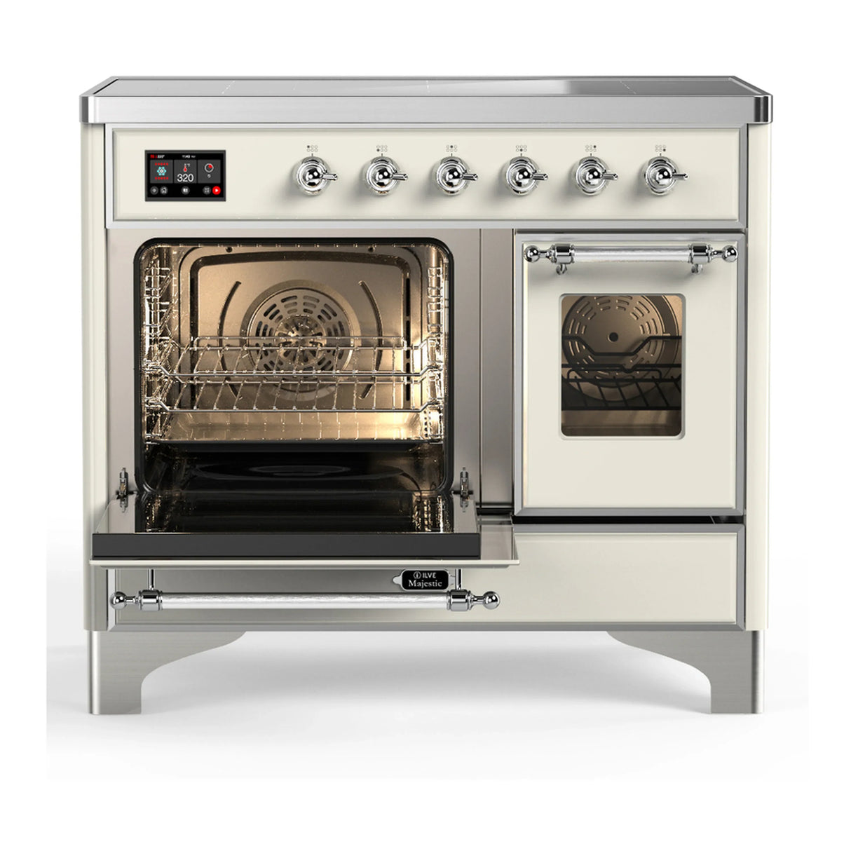 ILVE Majestic III 40-Inch Induction Range with 6 Induction Elements and Triple Glass Door Electric Oven in Antique White with Chrome Trim (UMDIB40NR3AWC)
