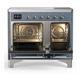 ILVE Majestic III 40-Inch Induction Range with 6 Induction Elements and Triple Glass Door Electric Oven in Blue Grey with Chrome Trim (UMDIB40NR3BGC)