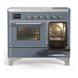 ILVE Majestic III 40-Inch Induction Range with 6 Induction Elements and Triple Glass Door Electric Oven in Blue Grey with Chrome Trim (UMDIB40NR3BGC)