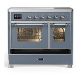 ILVE Majestic III 40-Inch Induction Range with 6 Induction Elements and Triple Glass Door Electric Oven in Blue Grey with Chrome Trim (UMDIB40NR3BGC)