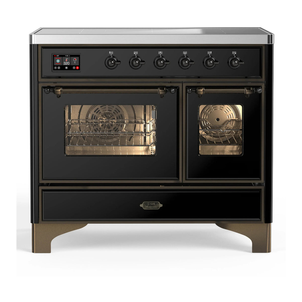 ILVE Majestic III 40-Inch Induction Range with 6 Induction Elements and Triple Glass Door Electric Oven in Glossy Black with Burnished Trim (UMDIB40NR3BKB)