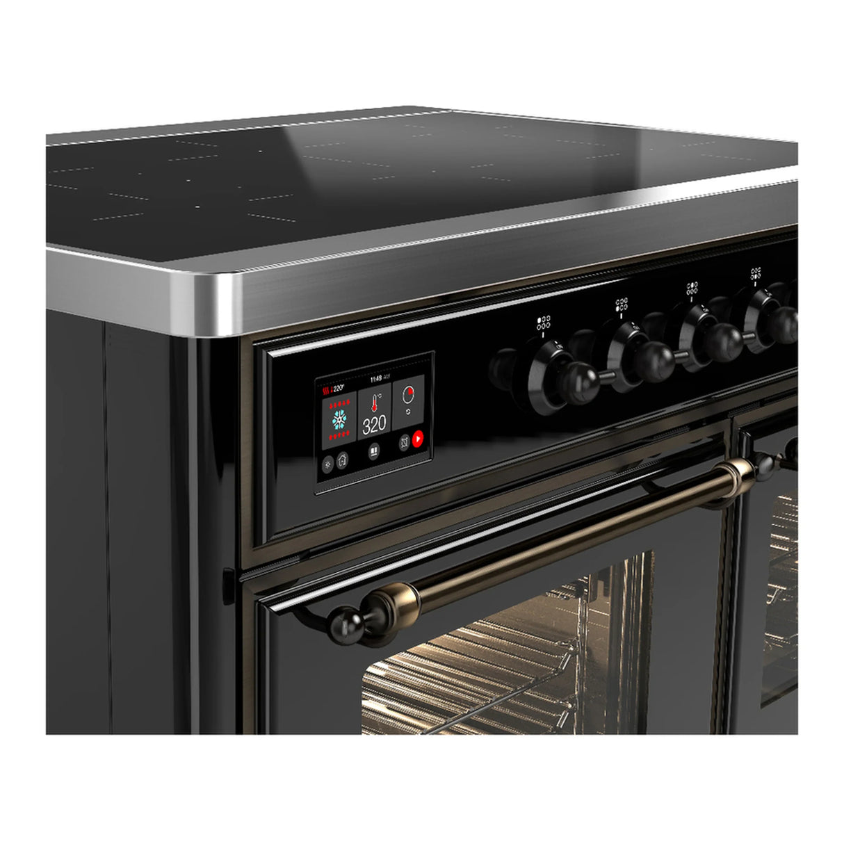 ILVE Majestic III 40-Inch Induction Range with 6 Induction Elements and Triple Glass Door Electric Oven in Glossy Black with Burnished Trim (UMDIB40NR3BKB)