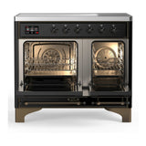 ILVE Majestic III 40-Inch Induction Range with 6 Induction Elements and Triple Glass Door Electric Oven in Glossy Black with Burnished Trim (UMDIB40NR3BKB)