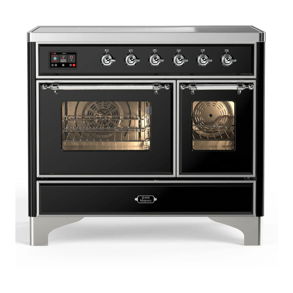ILVE Majestic III 40-Inch Induction Range with 6 Induction Elements and Triple Glass Door Electric Oven in Glossy Black with Chrome Trim (UMDIB40NR3BKC)