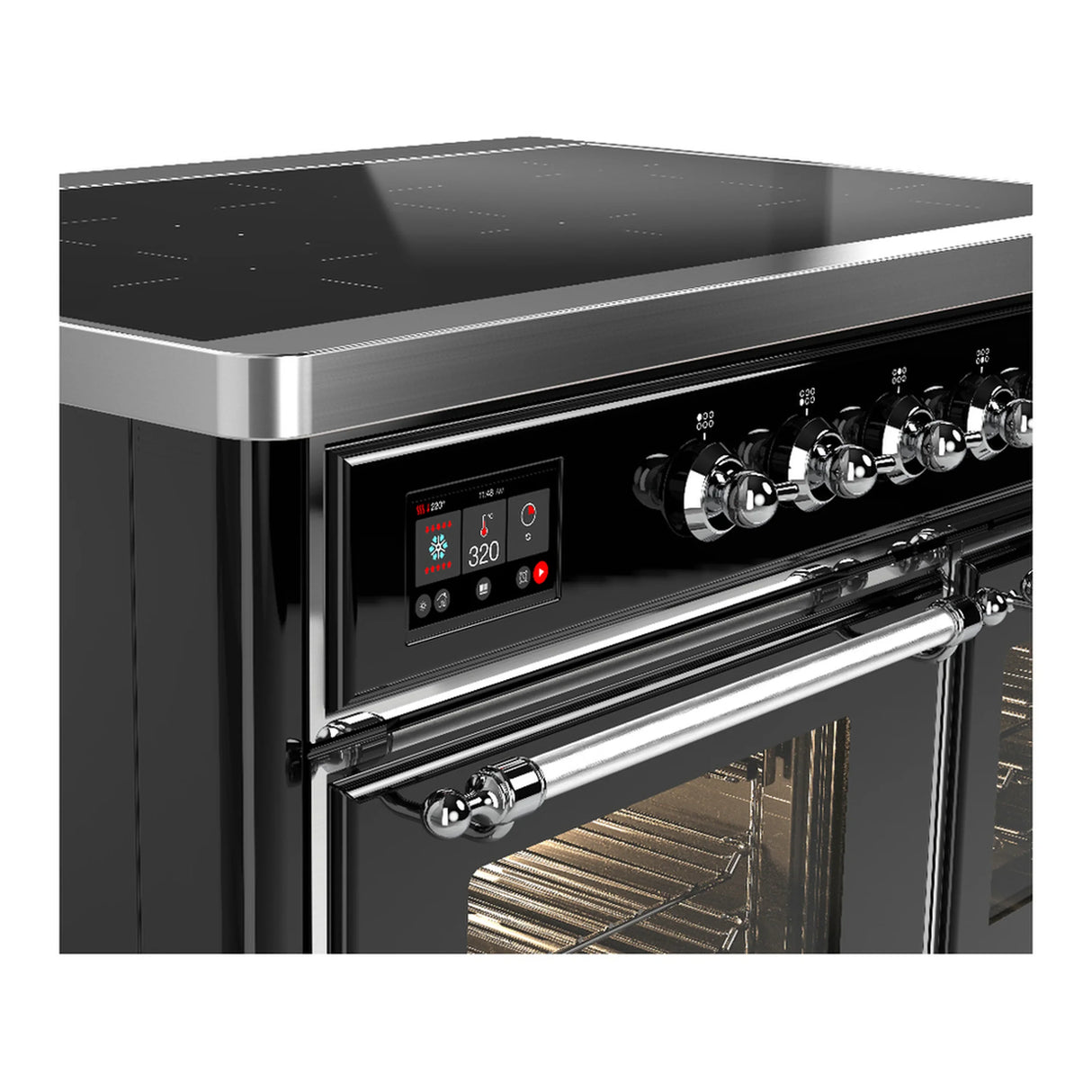 ILVE Majestic III 40-Inch Induction Range with 6 Induction Elements and Triple Glass Door Electric Oven in Glossy Black with Chrome Trim (UMDIB40NR3BKC)