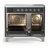 ILVE Majestic III 40-Inch Induction Range with 6 Induction Elements and Triple Glass Door Electric Oven in Glossy Black with Chrome Trim (UMDIB40NR3BKC)