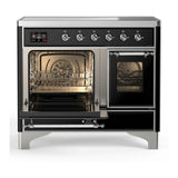 ILVE Majestic III 40-Inch Induction Range with 6 Induction Elements and Triple Glass Door Electric Oven in Glossy Black with Chrome Trim (UMDIB40NR3BKC)
