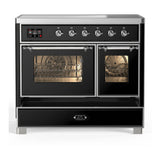 ILVE Majestic III 40-Inch Induction Range with 6 Induction Elements and Triple Glass Door Electric Oven in Glossy Black with Chrome Trim (UMDIB40NR3BKC)