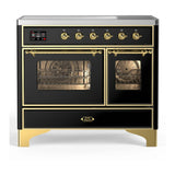ILVE Majestic III 40-Inch Induction Range with 6 Induction Elements and Triple Glass Door Electric Oven in Glossy Black with Brass Trim (UMDIB40NR3BKG)