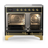 ILVE Majestic III 40-Inch Induction Range with 6 Induction Elements and Triple Glass Door Electric Oven in Glossy Black with Brass Trim (UMDIB40NR3BKG)