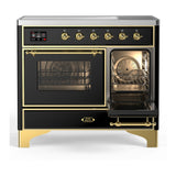ILVE Majestic III 40-Inch Induction Range with 6 Induction Elements and Triple Glass Door Electric Oven in Glossy Black with Brass Trim (UMDIB40NR3BKG)