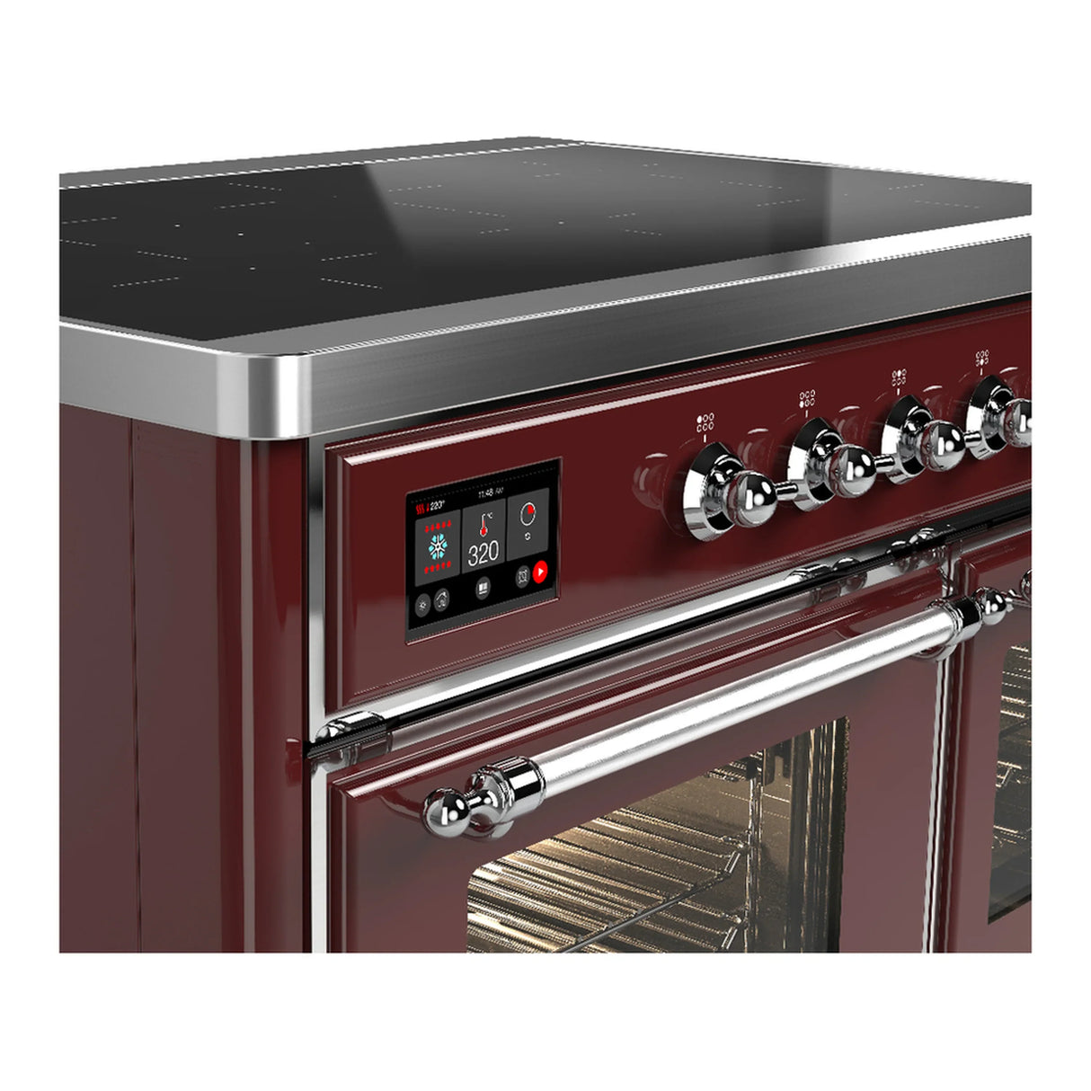 ILVE Majestic III 40-Inch Induction Range with 6 Induction Elements and Triple Glass Door Electric Oven in Burgundy with Chrome Trim (UMDIB40NR3BUC)