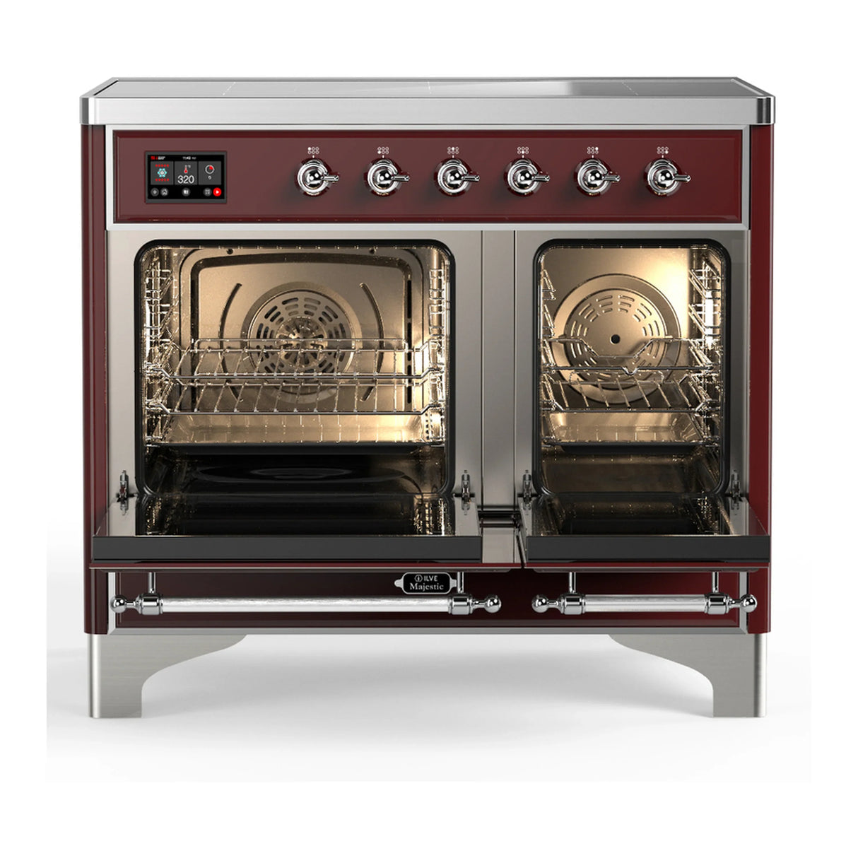 ILVE Majestic III 40-Inch Induction Range with 6 Induction Elements and Triple Glass Door Electric Oven in Burgundy with Chrome Trim (UMDIB40NR3BUC)