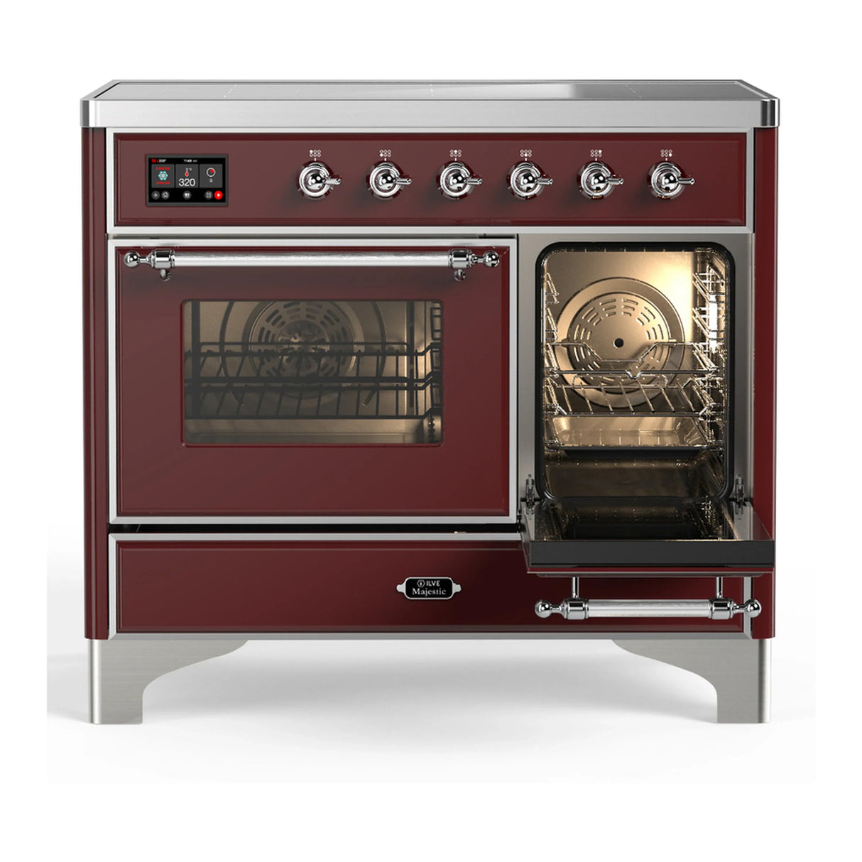 ILVE Majestic III 40-Inch Induction Range with 6 Induction Elements and Triple Glass Door Electric Oven in Burgundy with Chrome Trim (UMDIB40NR3BUC)