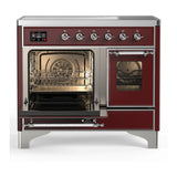 ILVE Majestic III 40-Inch Induction Range with 6 Induction Elements and Triple Glass Door Electric Oven in Burgundy with Chrome Trim (UMDIB40NR3BUC)