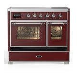 ILVE Majestic III 40-Inch Induction Range with 6 Induction Elements and Triple Glass Door Electric Oven in Burgundy with Chrome Trim (UMDIB40NR3BUC)