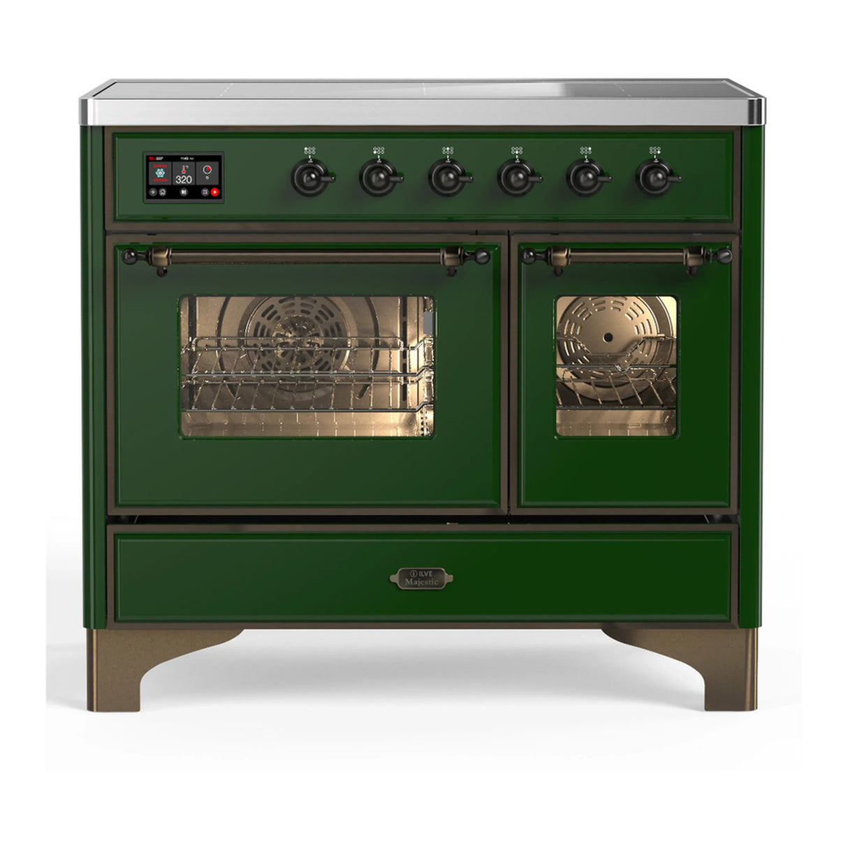 ILVE Majestic III 40-Inch Induction Range with 6 Induction Elements and Triple Glass Door Electric Oven in Emerald Green with Burnished Trim (UMDIB40NR3EGB)